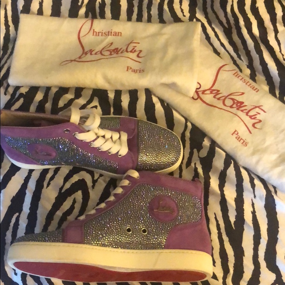 Christian Louboutin suede purple crystals